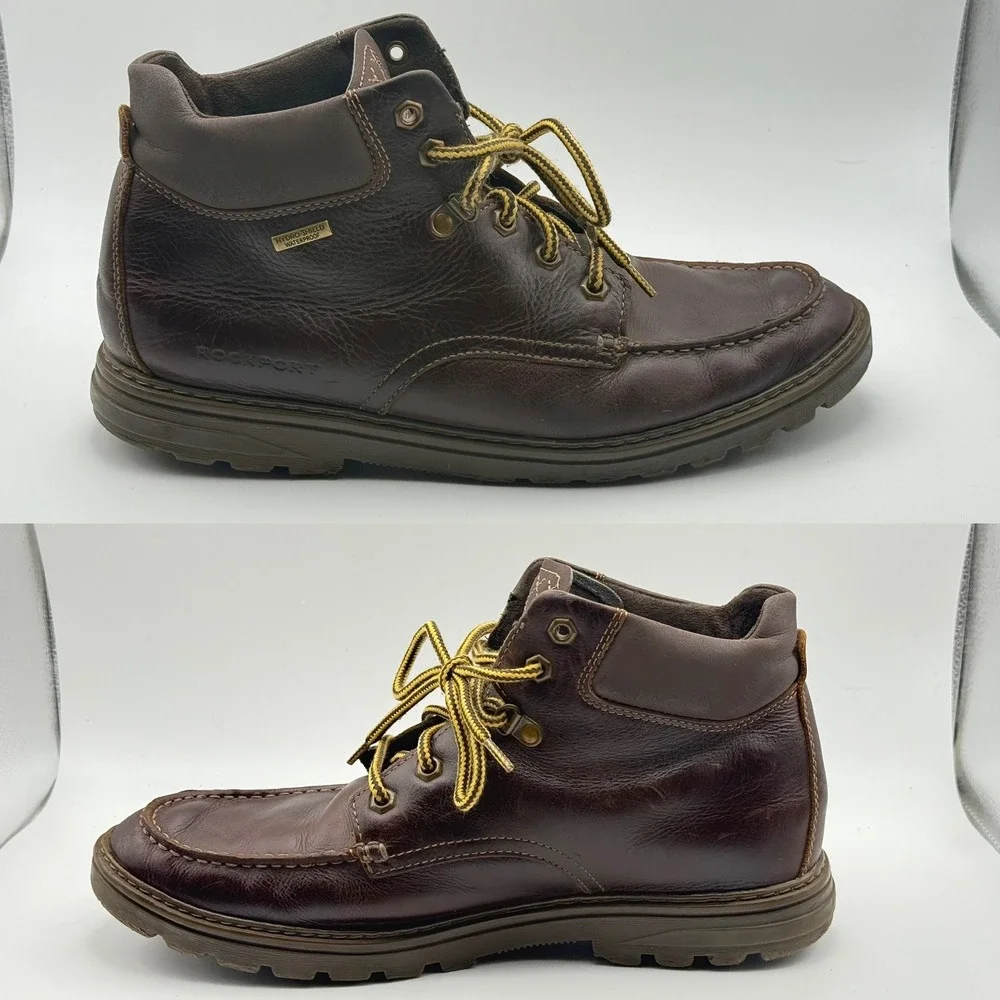 Rockport Storm Surge Brown Leather Water Resistant Moc Toe‎ Boots  Mens 11